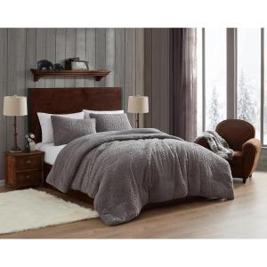 imageBearpaw  Twin Comforter Set 2Piece Bedding Set with Matching Sham Soft ampamp Warm Sherpa Fabric Cable Knit Grey TwinTwin XL