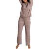 image:imageBEARPAW Womens Chenille Fuzzy Loungewear Set Crew Neck Pullover Sweater and Wide Leg Pants
