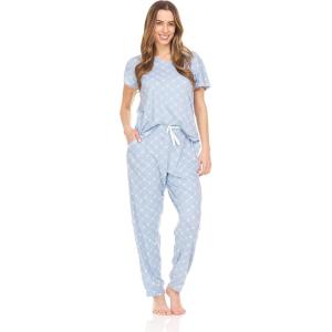 image:imageBEARPAW 2PC Pajamas For Women Logo Print Jersey Short Sleeve VNeck TShirt and Jogger Comfy Loungewear and Sleepwear