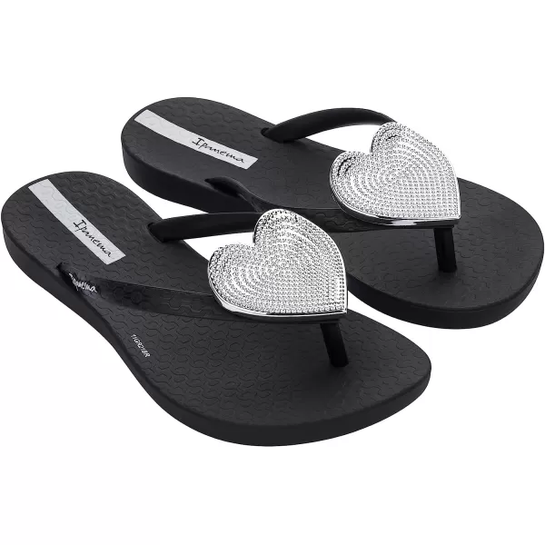 imageIpanema Wave Heart II Kids Flip Flops  Stylish and Comfortable Summer Sandals with NonSlip Sole for Active PlayBlackSilver