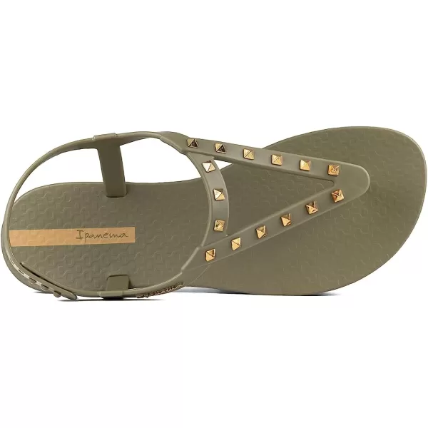imageIpanema Womens Class Rockstar Sandals  Comfortable and Trendy Studded Sandals for Women with ThongStyle Toe Post and Adjustable Ankle Strap ClosureGreenBeige