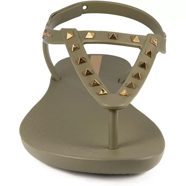 imageIpanema Womens Class Rockstar Sandals  Comfortable and Trendy Studded Sandals for Women with ThongStyle Toe Post and Adjustable Ankle Strap ClosureGreenBeige