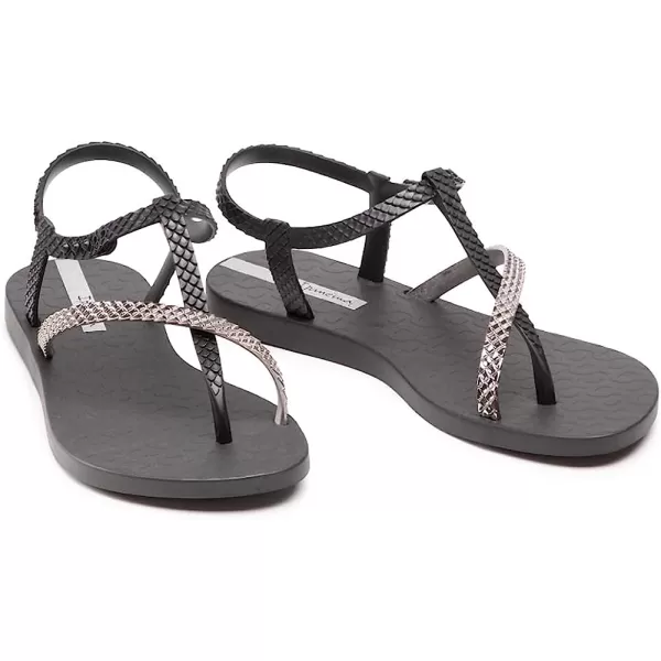 imageIpanema Womens Class Wish II Sandals  Comfortable and Trendy Strappy Sandals for Women with Metallic Snakeskin Texture and Adjustable Ankle StrapBlackMetallic Silver