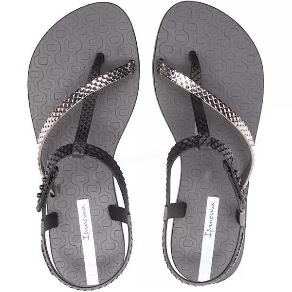 imageIpanema Womens Class Wish II Sandals  Comfortable and Trendy Strappy Sandals for Women with Metallic Snakeskin Texture and Adjustable Ankle StrapBlackMetallic Silver