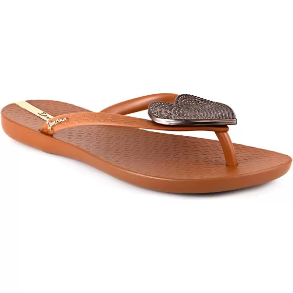 imageIpanema Womens Wave Heart Flip Flop  Comfortable amp Stylish Summer Sandal with Metallic Heart Embellishment Anatomic Footbed amp NonSlip SoleBrownBronze