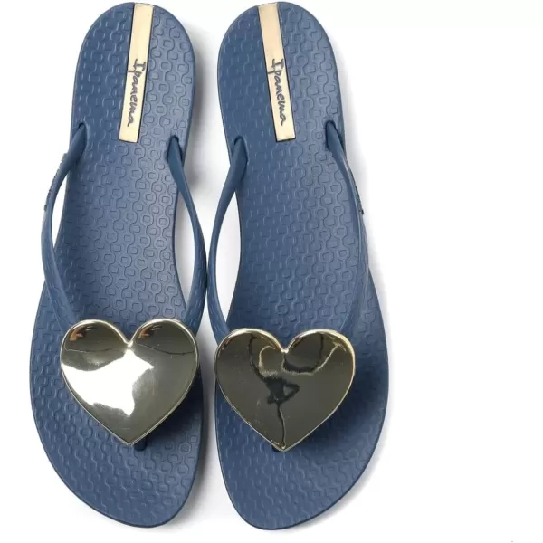 imageIpanema Womens Wave Heart Flip Flop  Comfortable amp Stylish Summer Sandal with Metallic Heart Embellishment Anatomic Footbed amp NonSlip SoleNavyGold