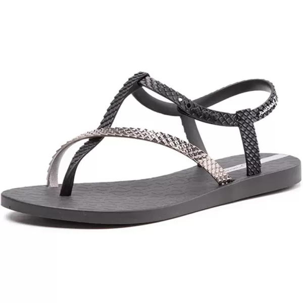 imageIpanema Womens Class Wish II Sandals  Comfortable and Trendy Strappy Sandals for Women with Metallic Snakeskin Texture and Adjustable Ankle StrapBlackMetallic Silver