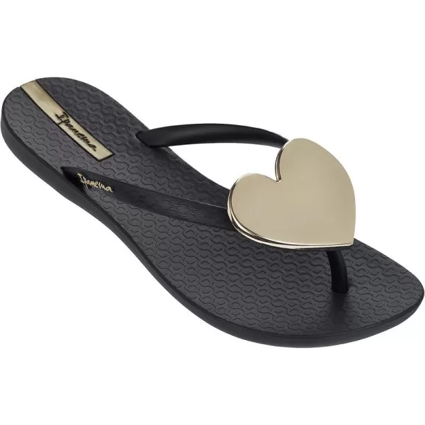 imageIpanema Womens Wave Heart Flip Flop  Comfortable amp Stylish Summer Sandal with Metallic Heart Embellishment Anatomic Footbed amp NonSlip SoleBlackGold