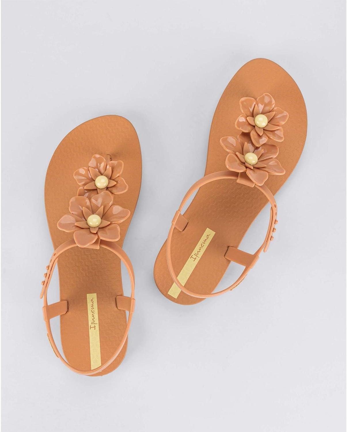 imageIpanema Duo Flowers Fem Womens Sandals  Comfy Open Toe Sandals for Women Thong Sandals wTStrap Adjustable Ankle Strap Floral Design Dressy Sandals Summer Dress SandalsBrownYellow