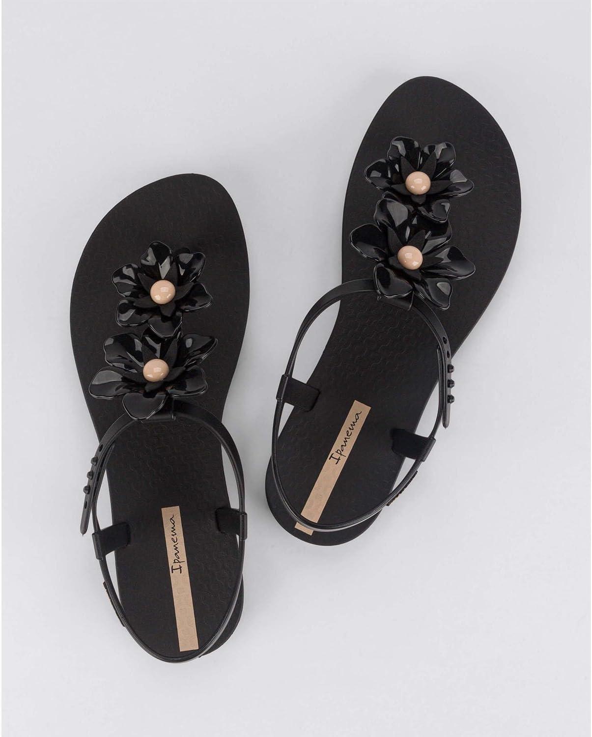 imageIpanema Duo Flowers Fem Womens Sandals  Comfy Open Toe Sandals for Women Thong Sandals wTStrap Adjustable Ankle Strap Floral Design Dressy Sandals Summer Dress SandalsBlackBeige