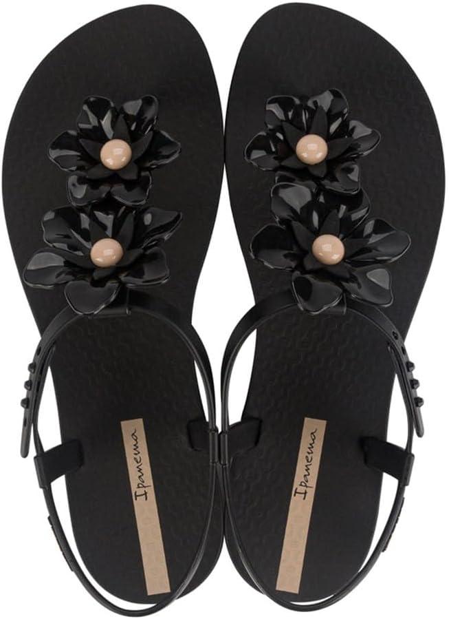 imageIpanema Duo Flowers Fem Womens Sandals  Comfy Open Toe Sandals for Women Thong Sandals wTStrap Adjustable Ankle Strap Floral Design Dressy Sandals Summer Dress SandalsBlackBeige
