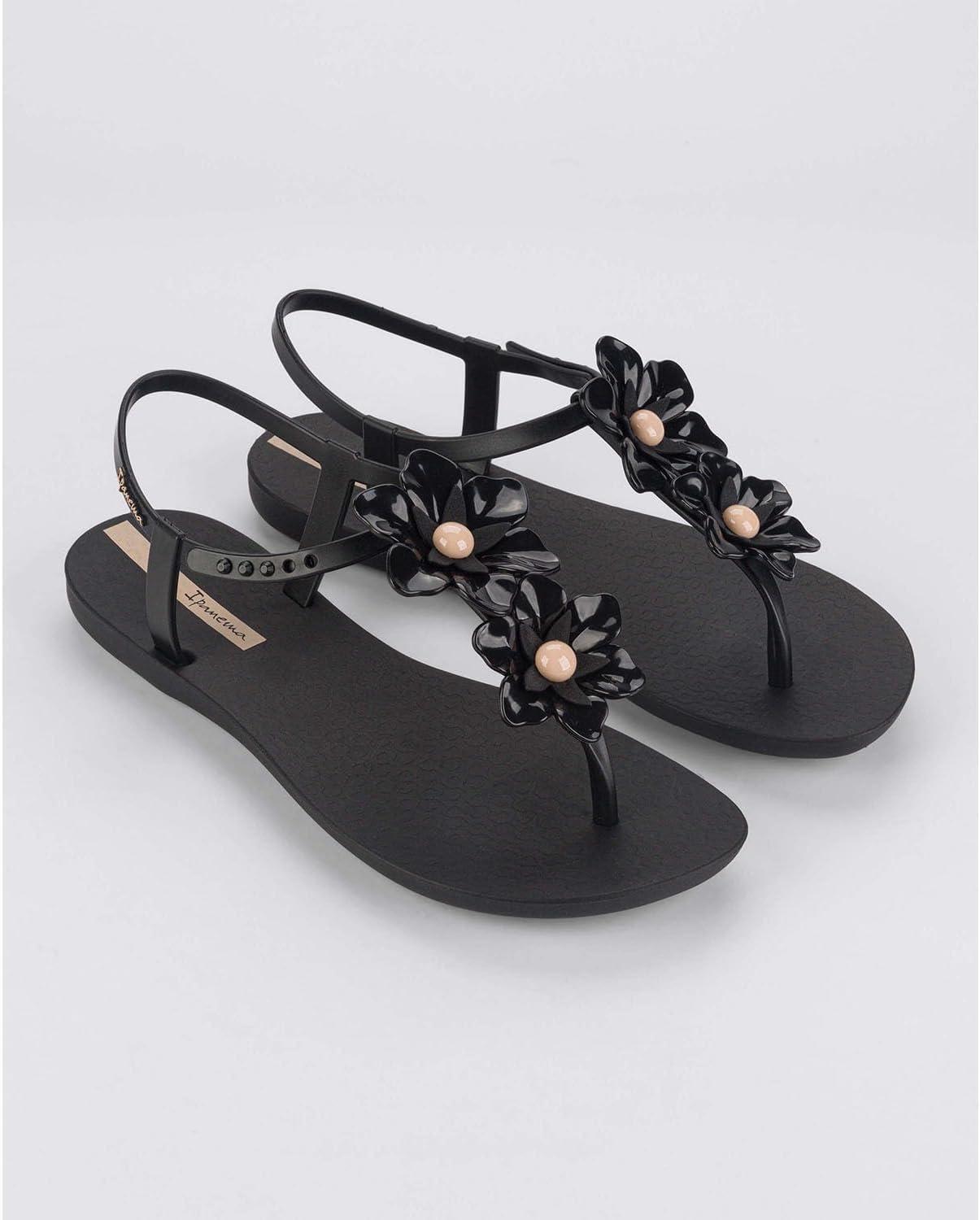 imageIpanema Duo Flowers Fem Womens Sandals  Comfy Open Toe Sandals for Women Thong Sandals wTStrap Adjustable Ankle Strap Floral Design Dressy Sandals Summer Dress SandalsBlackBeige