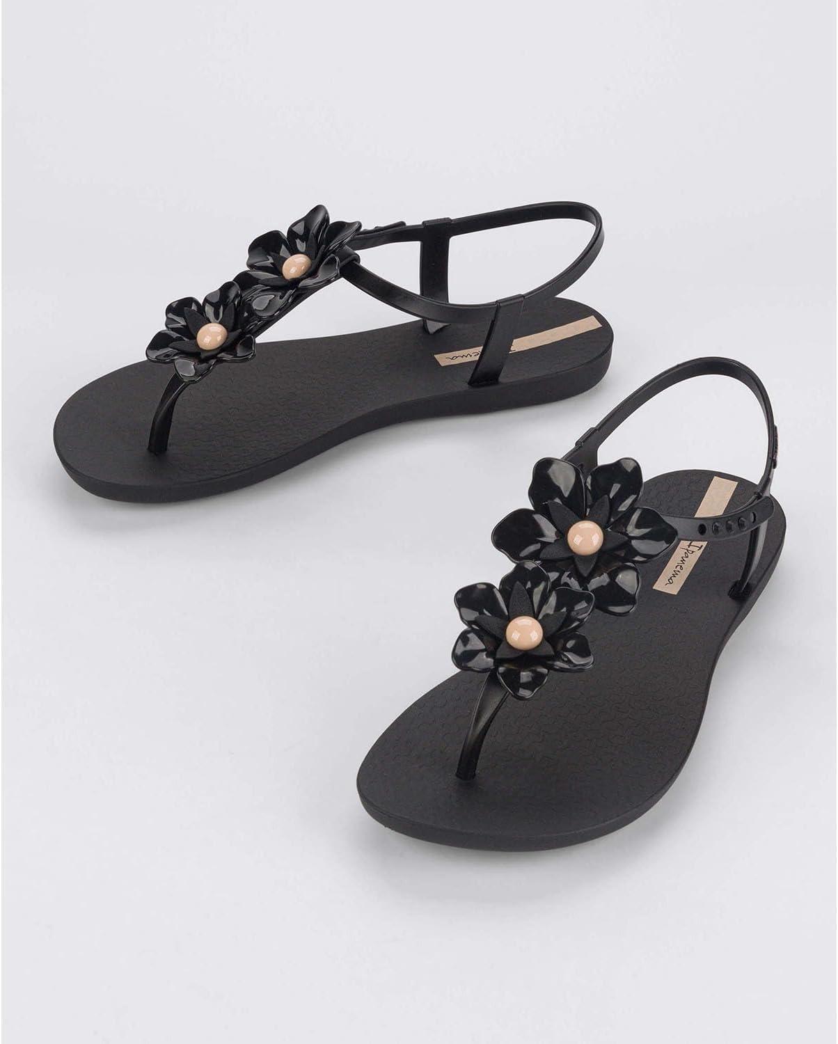 imageIpanema Duo Flowers Fem Womens Sandals  Comfy Open Toe Sandals for Women Thong Sandals wTStrap Adjustable Ankle Strap Floral Design Dressy Sandals Summer Dress SandalsBlackBeige