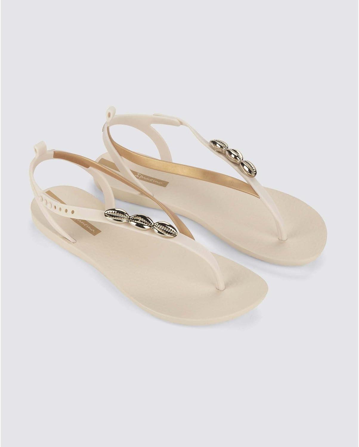imageIpanema Salty Womens Sandals  Lace Up Sandals for Women Dressy Sandals with Sea Shells TStrap Thong Sandals Tie Up Sandals Flat Sandals Summer Dress Sandals ComfortableBeigeGold
