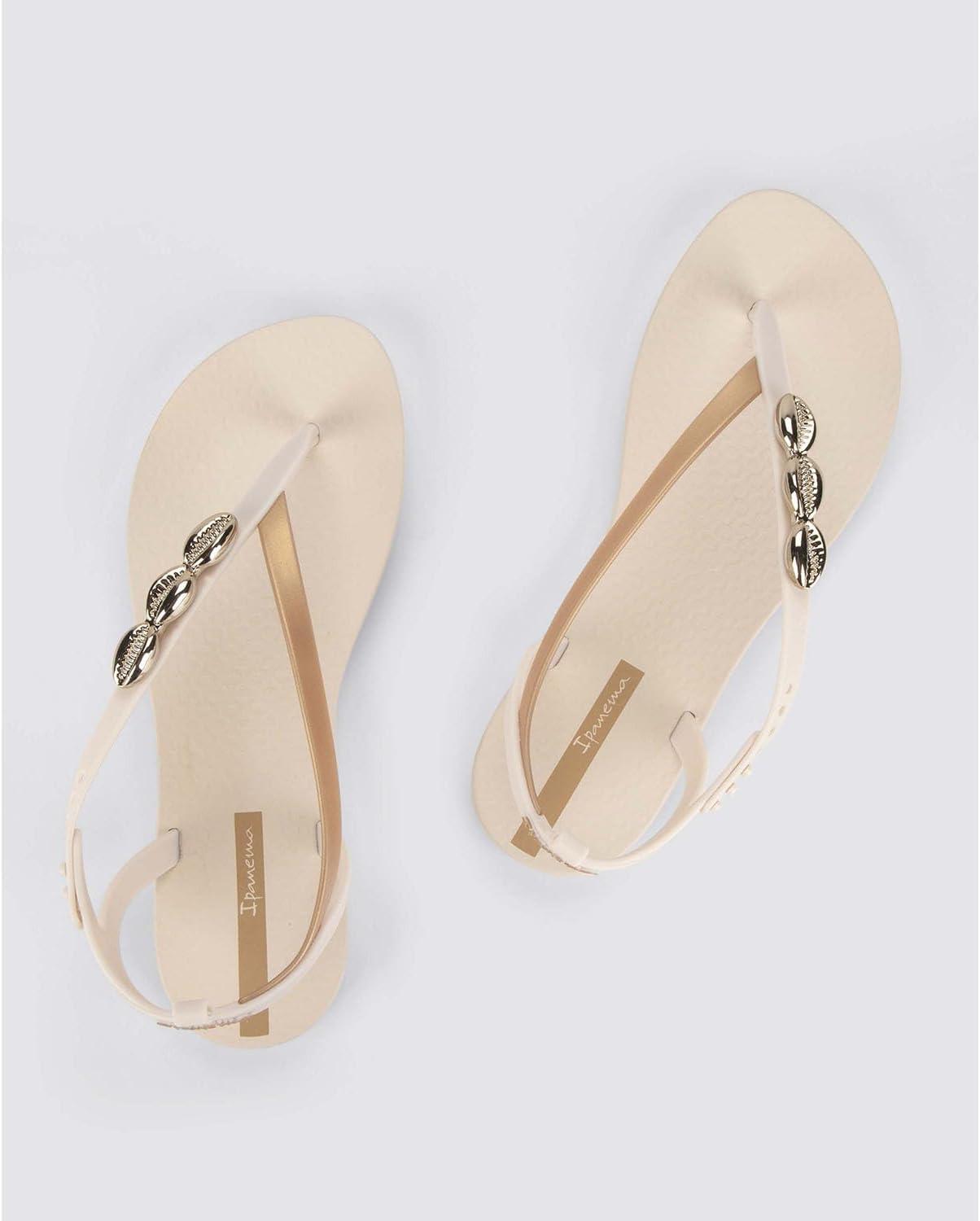 imageIpanema Salty Womens Sandals  Lace Up Sandals for Women Dressy Sandals with Sea Shells TStrap Thong Sandals Tie Up Sandals Flat Sandals Summer Dress Sandals ComfortableBeigeGold