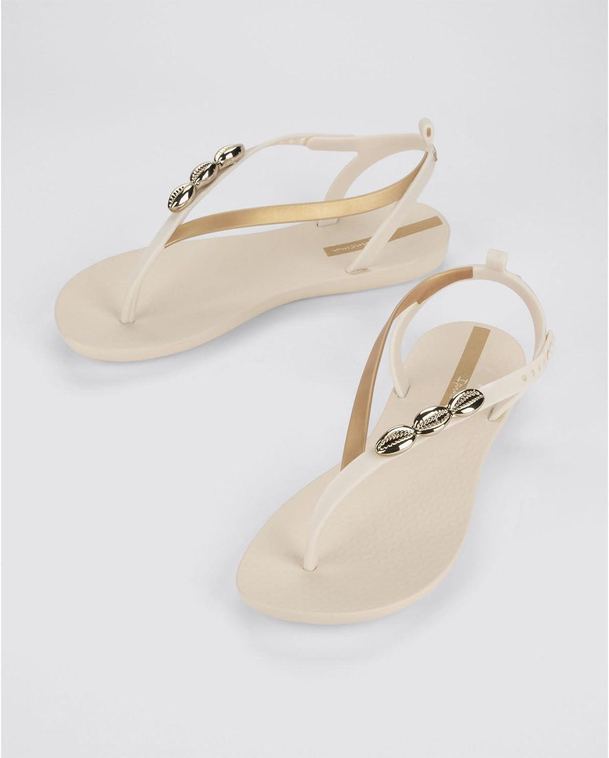 imageIpanema Salty Womens Sandals  Lace Up Sandals for Women Dressy Sandals with Sea Shells TStrap Thong Sandals Tie Up Sandals Flat Sandals Summer Dress Sandals ComfortableBeigeGold