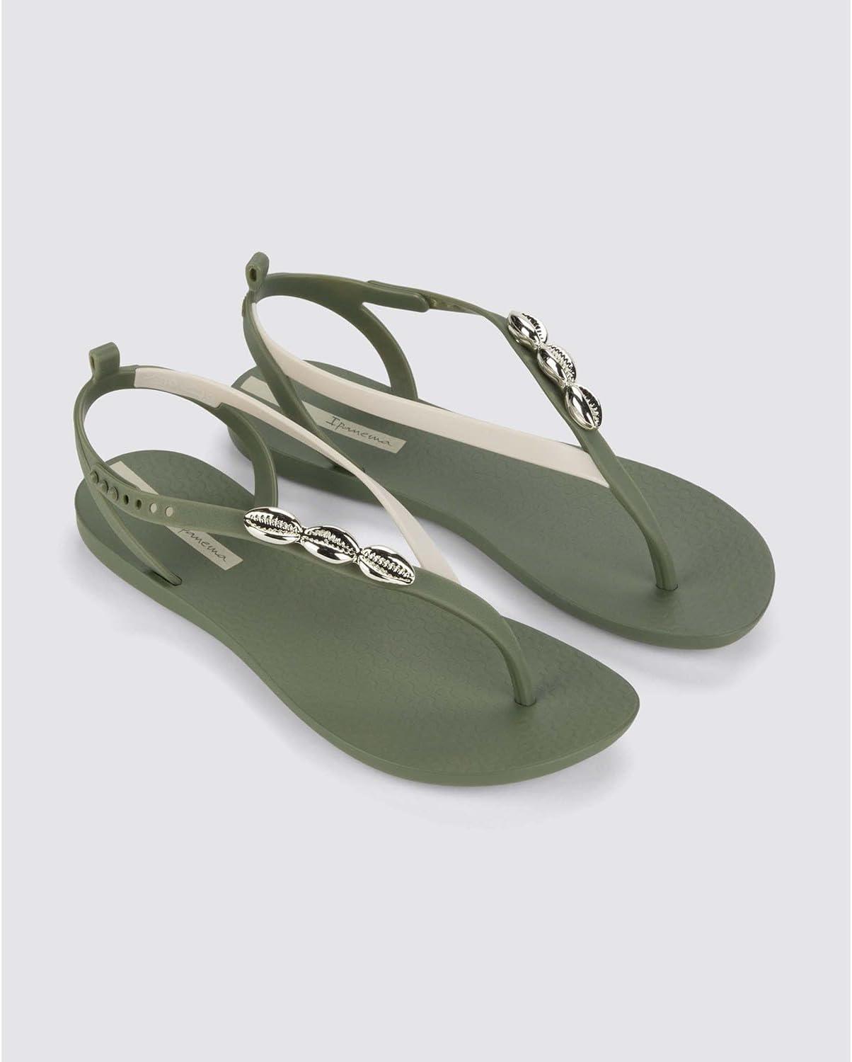 imageIpanema Salty Womens Sandals  Lace Up Sandals for Women Dressy Sandals with Sea Shells TStrap Thong Sandals Tie Up Sandals Flat Sandals Summer Dress Sandals ComfortableGreenBeigeSilver