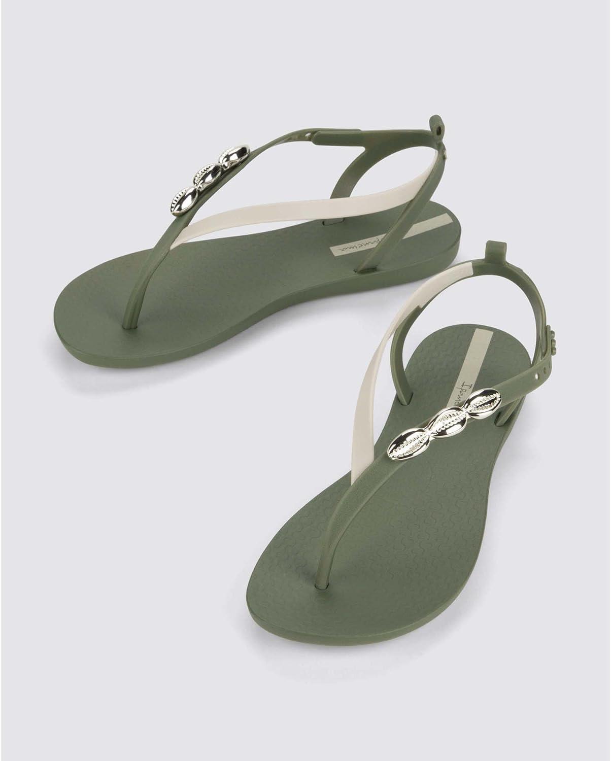 imageIpanema Salty Womens Sandals  Lace Up Sandals for Women Dressy Sandals with Sea Shells TStrap Thong Sandals Tie Up Sandals Flat Sandals Summer Dress Sandals ComfortableGreenBeigeSilver