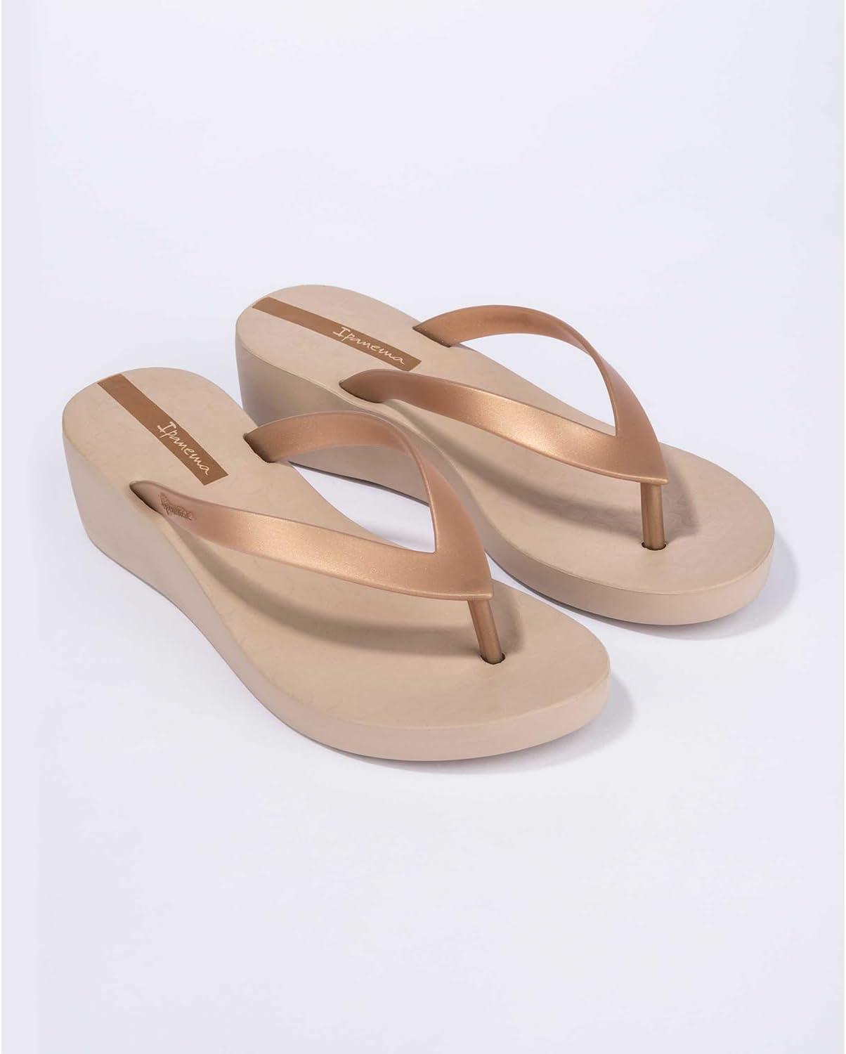 imageIpanema Selfie Womens Platform Flip Flops  Comfortable and Trendy Summer Platform Thong Sandals Wedge Sandals Summer Dress Sandals Dressy Flip Flops with Arch Support NonSlipBeigeGold