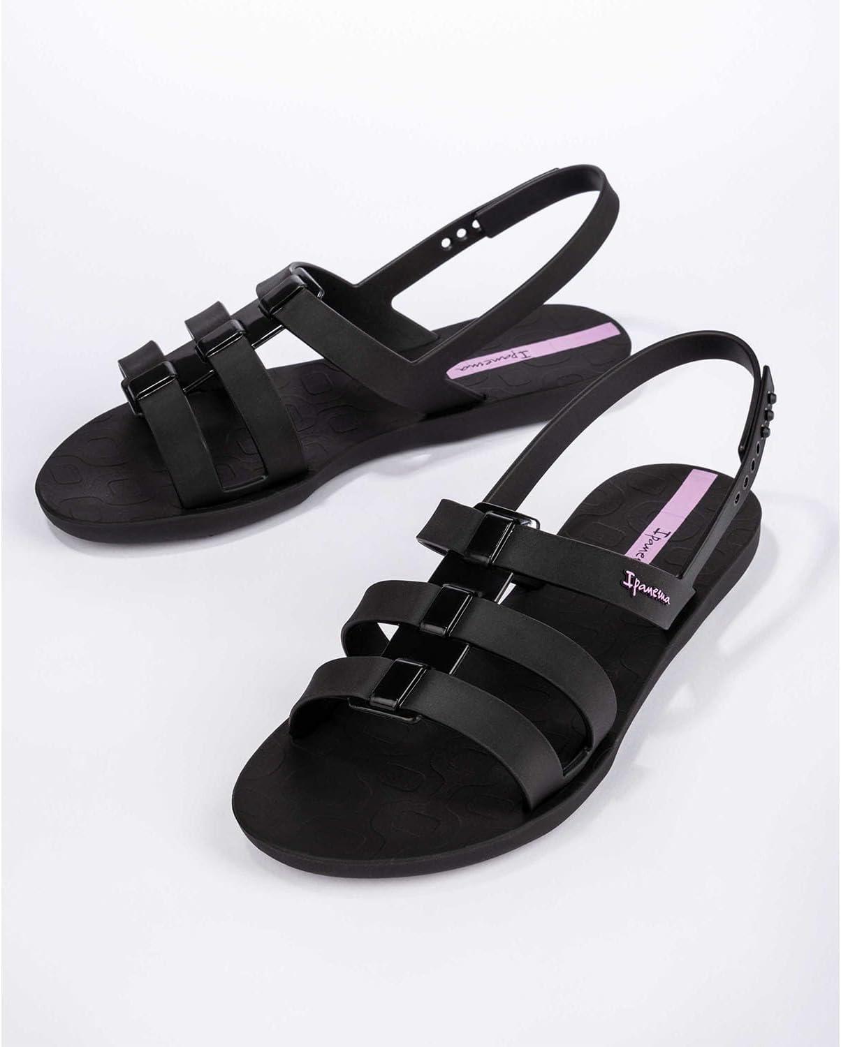imageIpanema Style Womens Sandals  Flat Sandals with Adjustable Back Strap Strappy Sandals for Women PVC Sandals for Women Water Resistant Shoes Easy to CleanBlack
