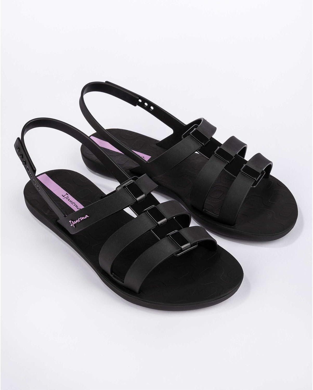 imageIpanema Style Womens Sandals  Flat Sandals with Adjustable Back Strap Strappy Sandals for Women PVC Sandals for Women Water Resistant Shoes Easy to CleanBlack