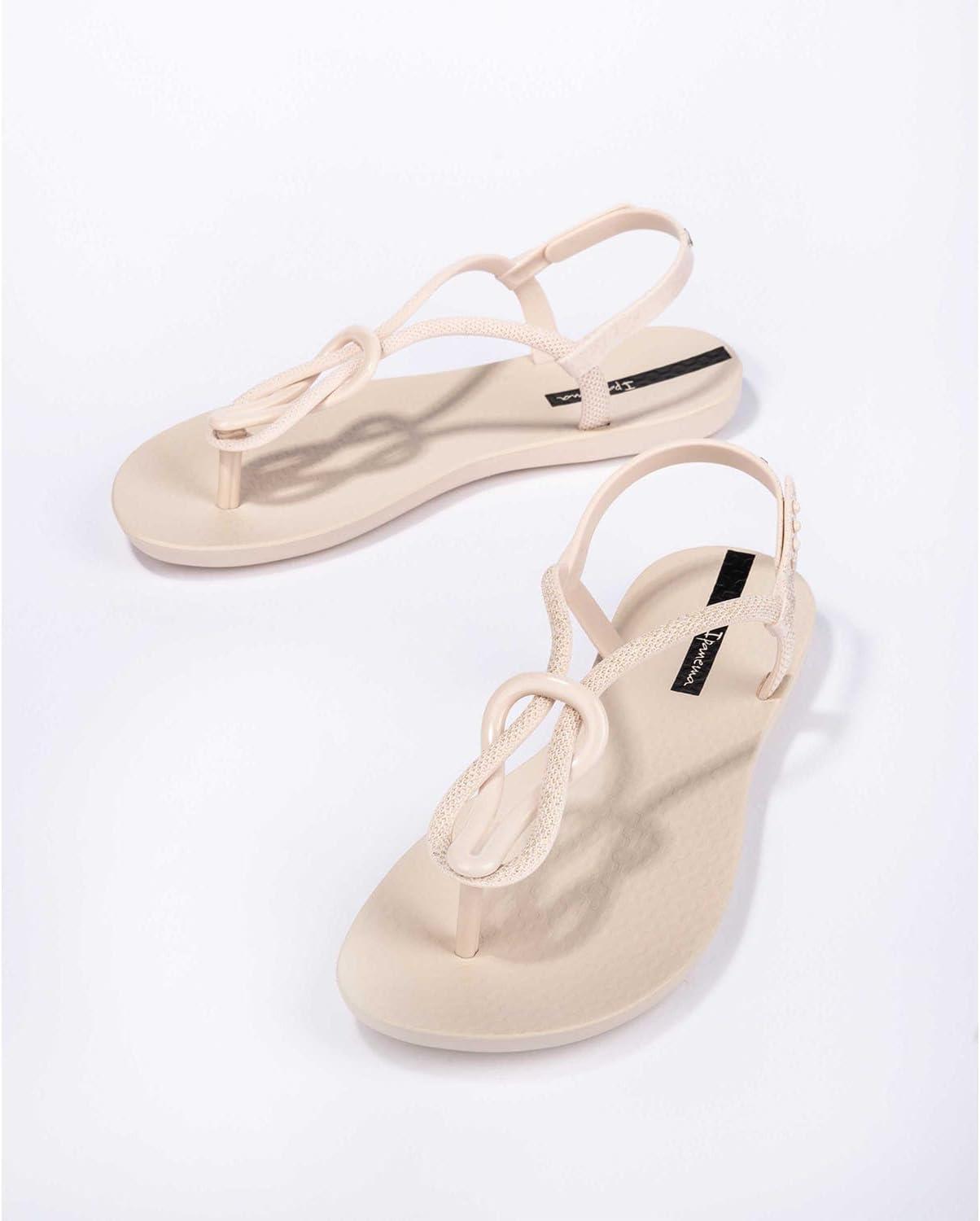 imageIpanema Womens Trendy Sandals  Comfortabe and Stylish TStrap Flat Sandals with Adjustable Ankle Strap ClosureTrendy Fem  BeigeBeige