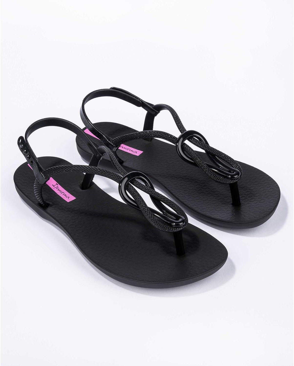 imageIpanema Womens Trendy Sandals  Comfortabe and Stylish TStrap Flat Sandals with Adjustable Ankle Strap ClosureTrendy Fem  BlackBlackLilac