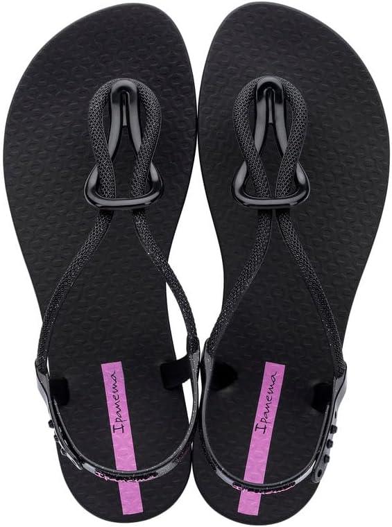 imageIpanema Womens Trendy Sandals  Comfortabe and Stylish TStrap Flat Sandals with Adjustable Ankle Strap ClosureTrendy Fem  BlackBlackLilac