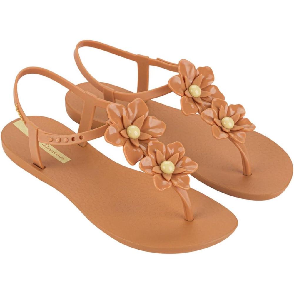 imageIpanema Duo Flowers Fem Womens Sandals  Comfy Open Toe Sandals for Women Thong Sandals wTStrap Adjustable Ankle Strap Floral Design Dressy Sandals Summer Dress SandalsBrownYellow
