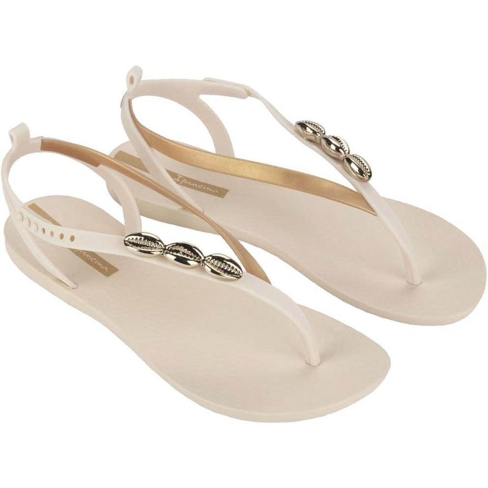 imageIpanema Salty Womens Sandals  Lace Up Sandals for Women Dressy Sandals with Sea Shells TStrap Thong Sandals Tie Up Sandals Flat Sandals Summer Dress Sandals ComfortableBeigeGold