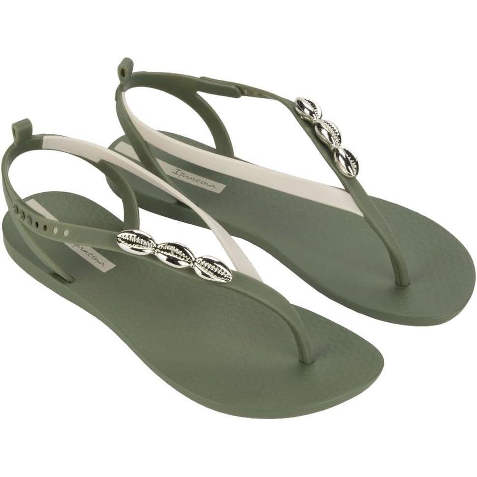 imageIpanema Salty Womens Sandals  Lace Up Sandals for Women Dressy Sandals with Sea Shells TStrap Thong Sandals Tie Up Sandals Flat Sandals Summer Dress Sandals ComfortableGreenBeigeSilver