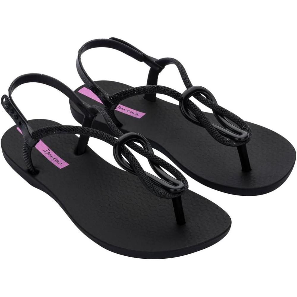 imageIpanema Womens Trendy Sandals  Comfortabe and Stylish TStrap Flat Sandals with Adjustable Ankle Strap ClosureTrendy Fem  BlackBlackLilac