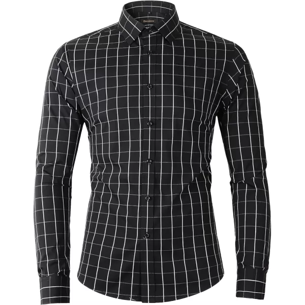 Beninos Mens Long Sleeve Plaid Dress ShirtBlack