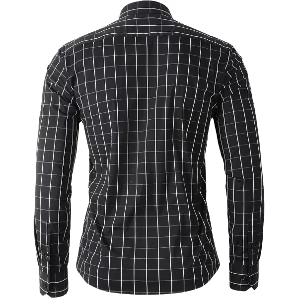 Beninos Mens Long Sleeve Plaid Dress ShirtBlack