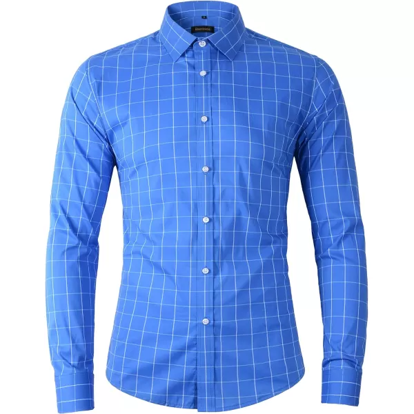 Beninos Mens Long Sleeve Plaid Dress ShirtBlue