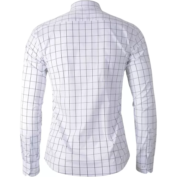 Beninos Mens Long Sleeve Plaid Dress ShirtWhite