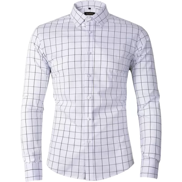 Beninos Mens Long Sleeve Plaid Dress ShirtWhite