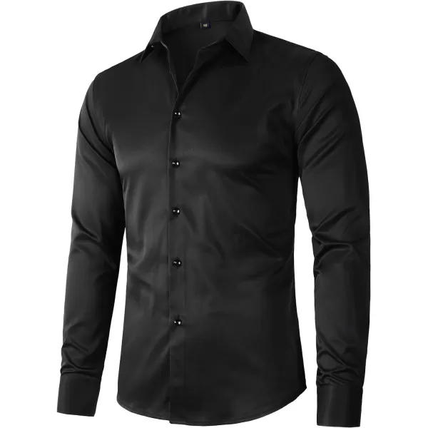 Beninos Mens Long Sleeve Slim Fit Dress ShirtsBblack