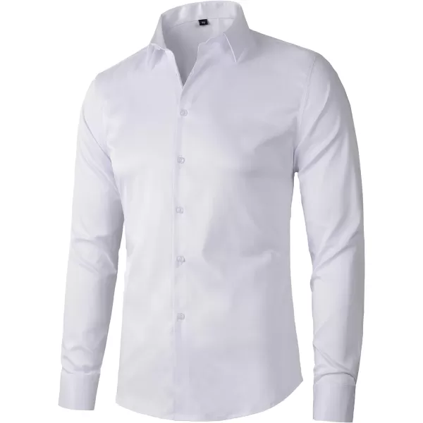 Beninos Mens Long Sleeve Slim Fit Dress ShirtsBwhite