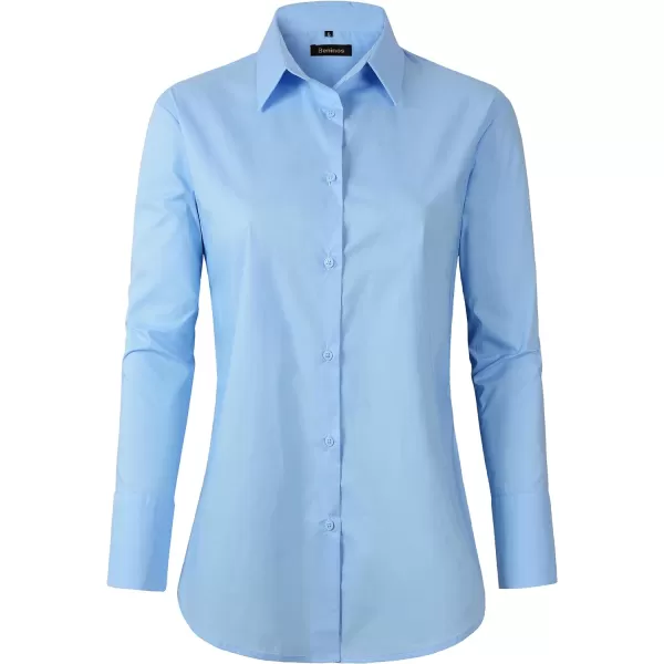 Beninos Womens Button Down Shirt Casual Long Sleeve Loose Fit Collared Work Blouse TopsLight Blue