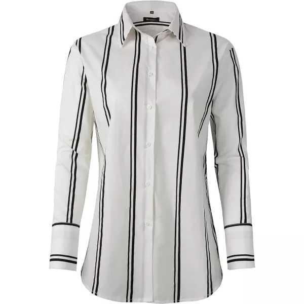 Beninos Womens Button Down Shirt Casual Long Sleeve Loose Fit Collared Work Blouse TopsStripe Beige
