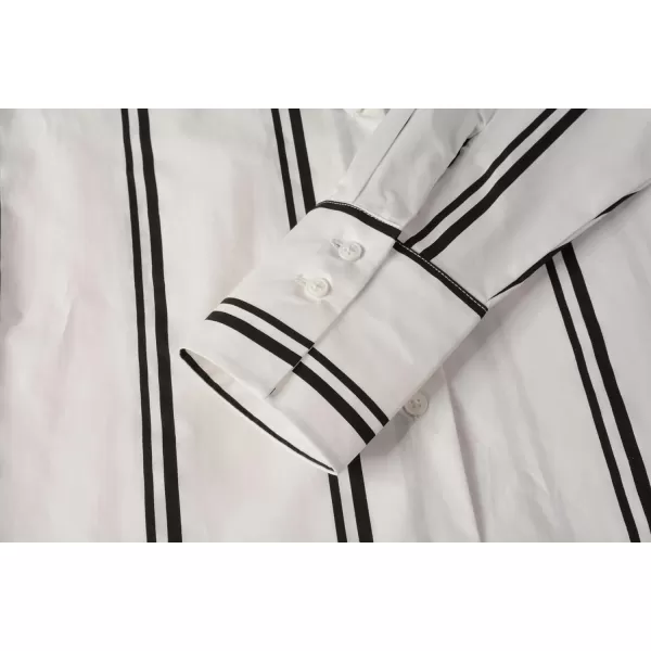 Beninos Womens Button Down Shirt Casual Long Sleeve Loose Fit Collared Work Blouse TopsStripe Beige