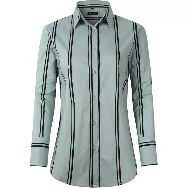 Beninos Womens Button Down Shirt Casual Long Sleeve Loose Fit Collared Work Blouse TopsStripe Green