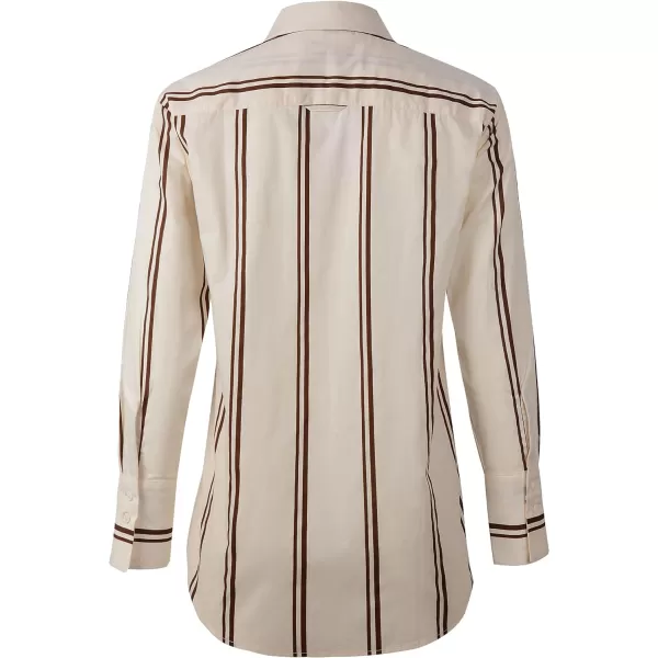 Beninos Womens Button Down Shirt Casual Long Sleeve Loose Fit Collared Work Blouse TopsStripe Khaki