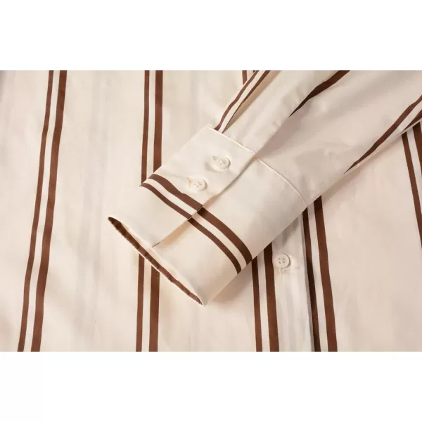 Beninos Womens Button Down Shirt Casual Long Sleeve Loose Fit Collared Work Blouse TopsStripe Khaki