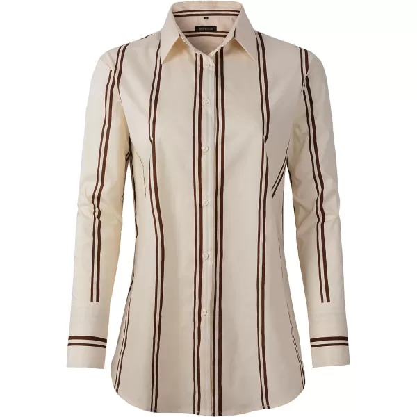Beninos Womens Button Down Shirt Casual Long Sleeve Loose Fit Collared Work Blouse TopsStripe Khaki