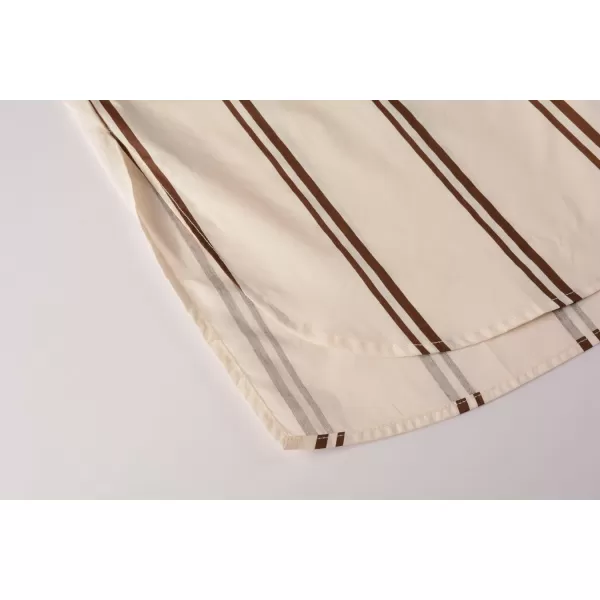 Beninos Womens Button Down Shirt Casual Long Sleeve Loose Fit Collared Work Blouse TopsStripe Khaki