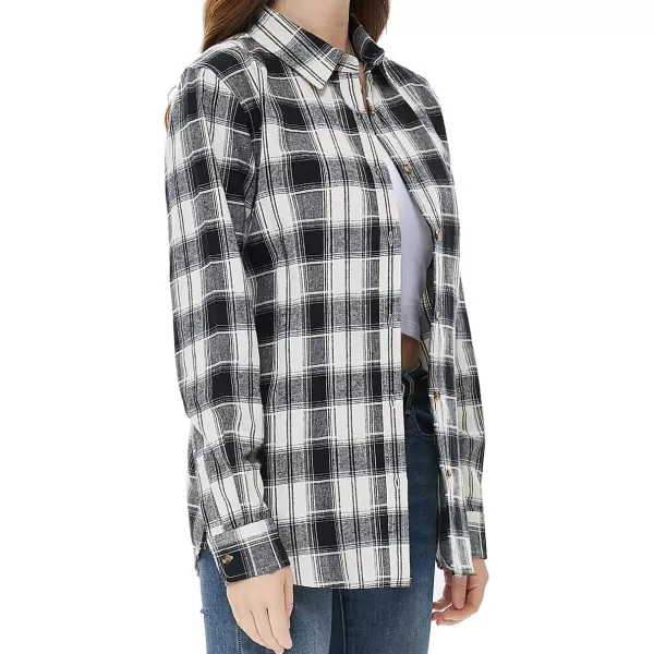 Beninos Womens Flannel Plaid Button Down Shirt Casual BlousesBlack White