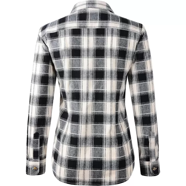 Beninos Womens Flannel Plaid Button Down Shirt Casual BlousesBlack White