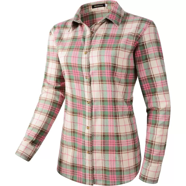 Beninos Womens Flannel Plaid Button Down Shirt Casual BlousesGreen